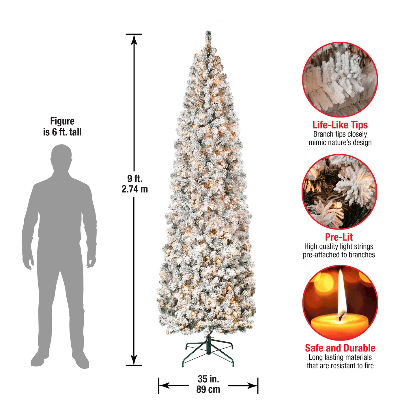 9 ft. Pre-Lit Acacia Flocked Slim Tree with Clear Lights