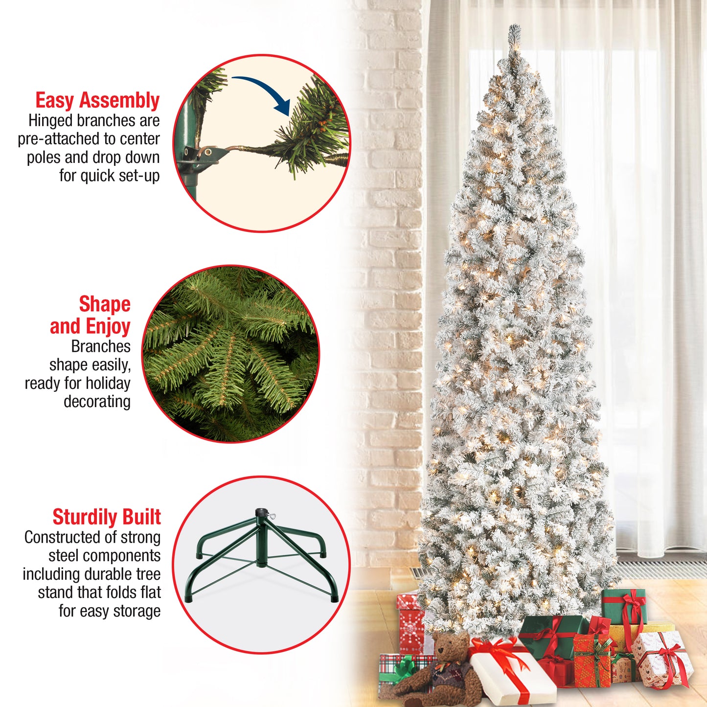 9 ft. Pre-Lit Acacia Flocked Slim Tree with Clear Lights