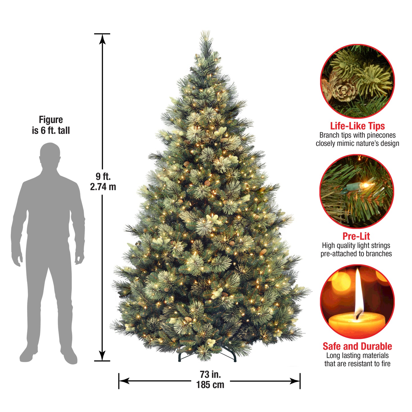 9 ft. Pre-Lit Carolina Pine Tree with Clear Lights with 900 Clear Lights
