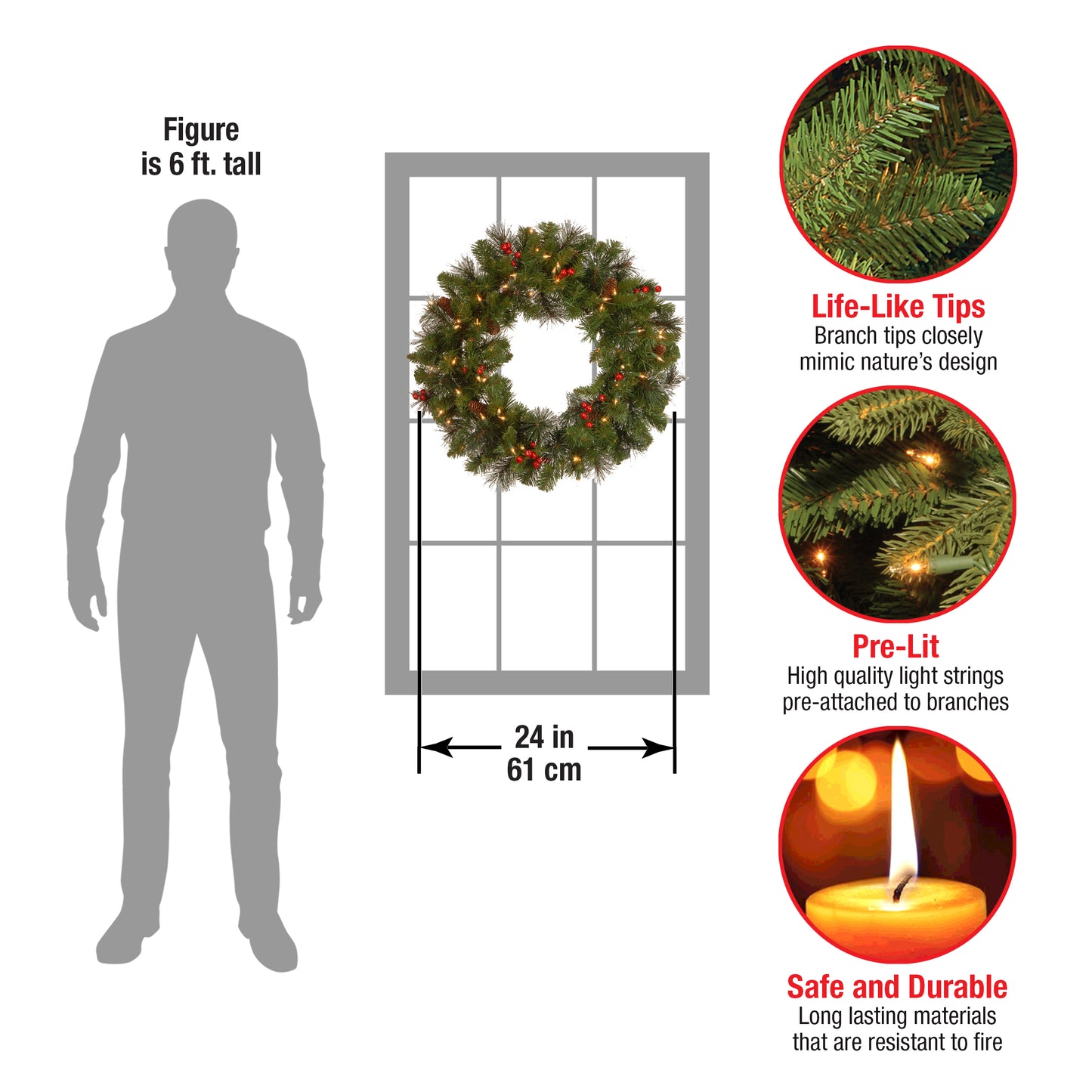 24 in. Pre-Lit Crestwood Spruce Wreath with Warm White LED Lights