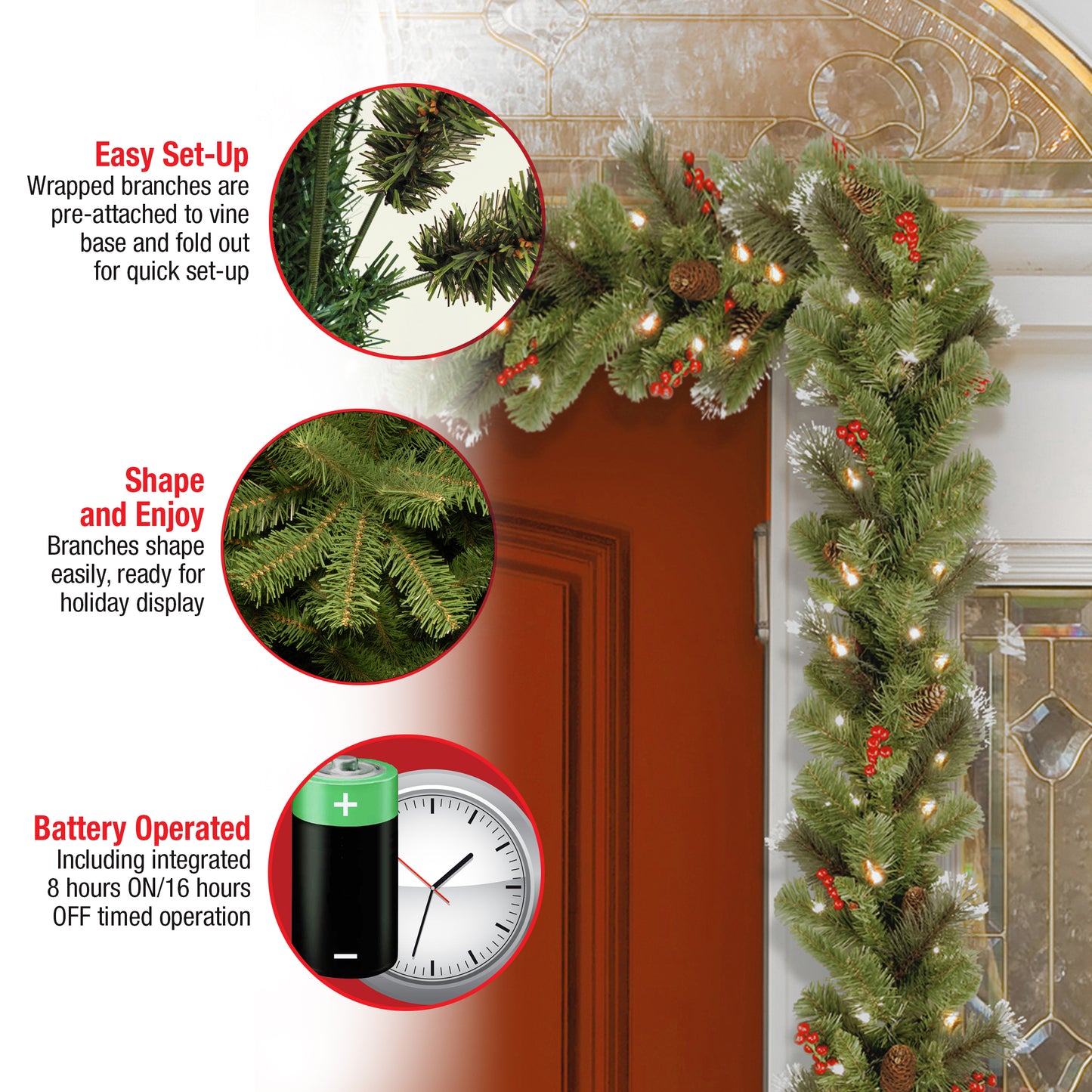 9 ft. Pre-Lit Crestwood Spruce Garland with LED Lights