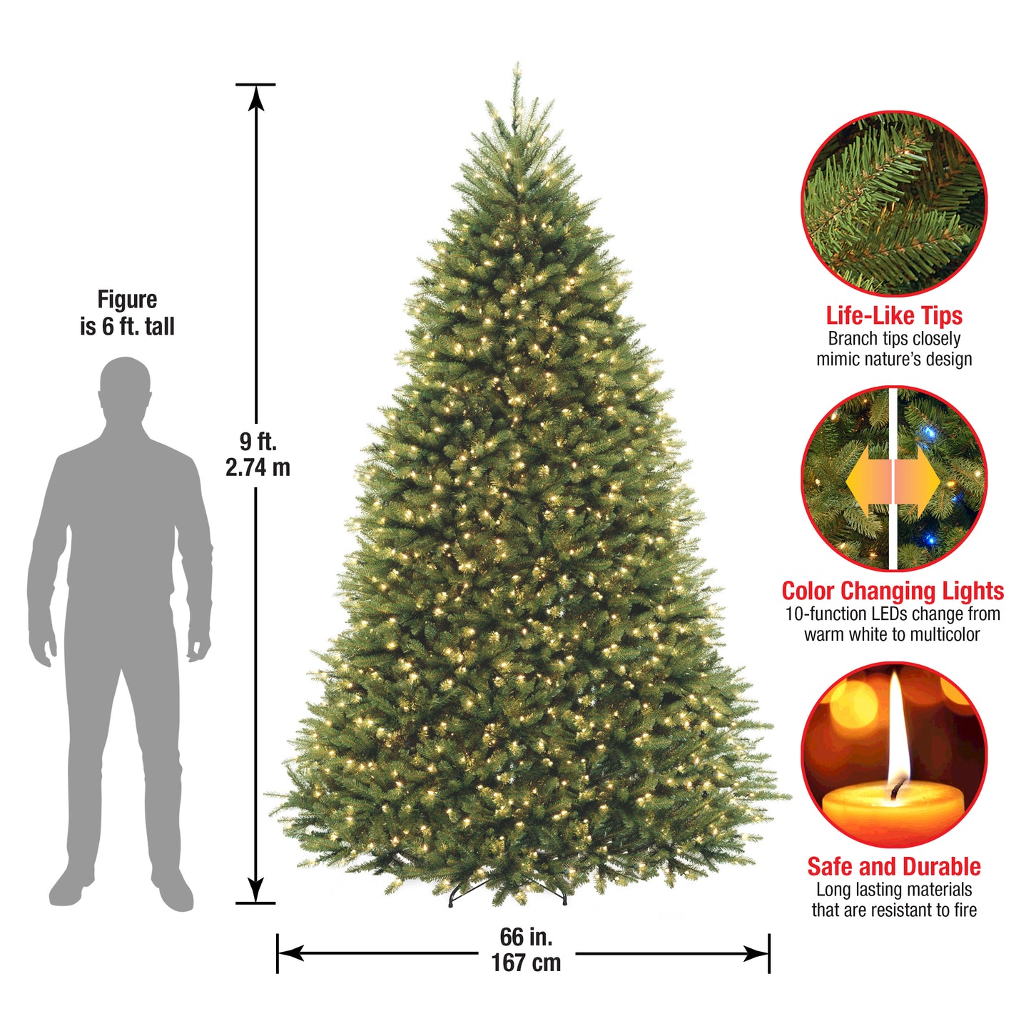 9 ft. Pre-Lit Dunhill Fir Tree with PowerConnect Dual Color LED Lights