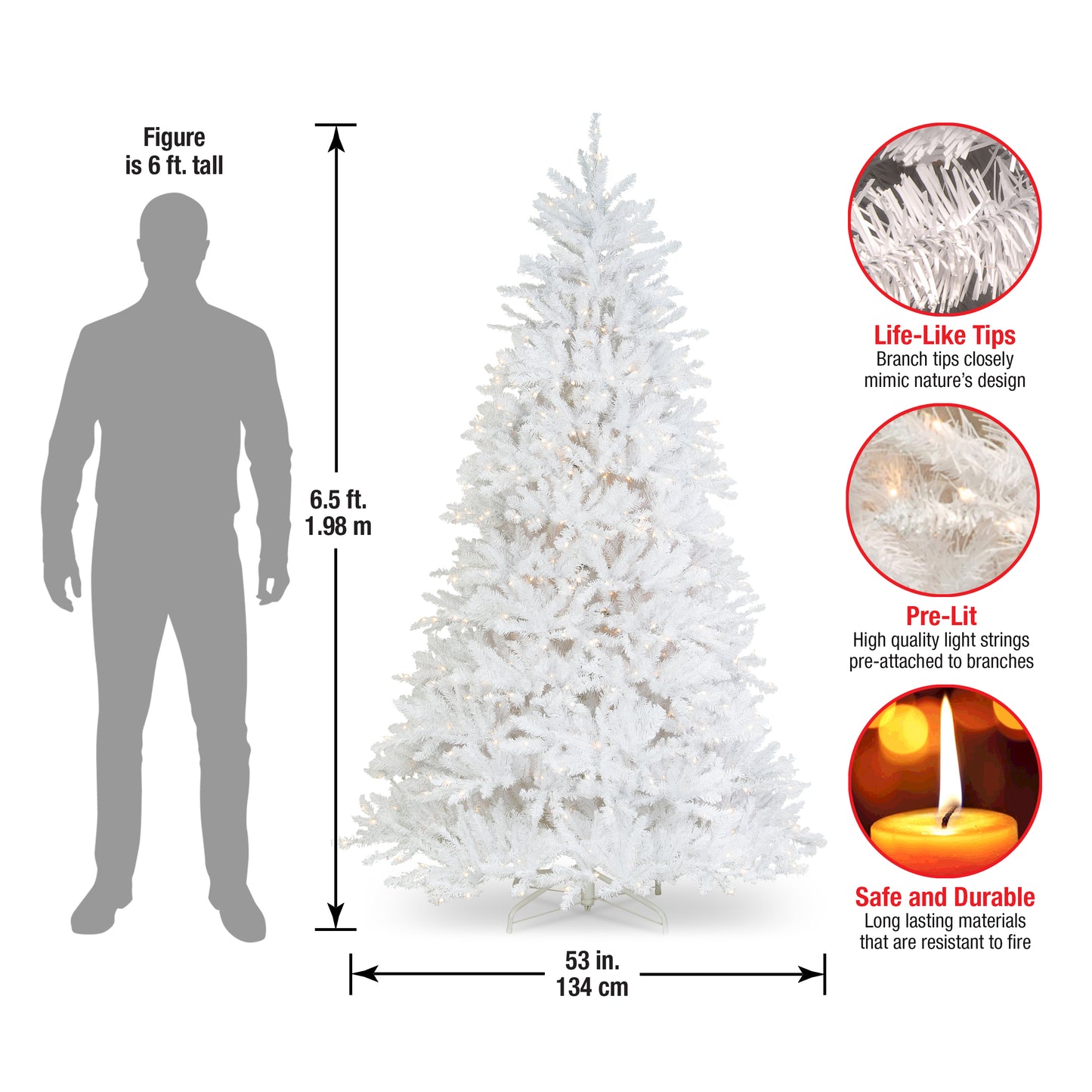 6.5 ft. Pre-Lit Dunhill Fir White Tree with Clear Lights