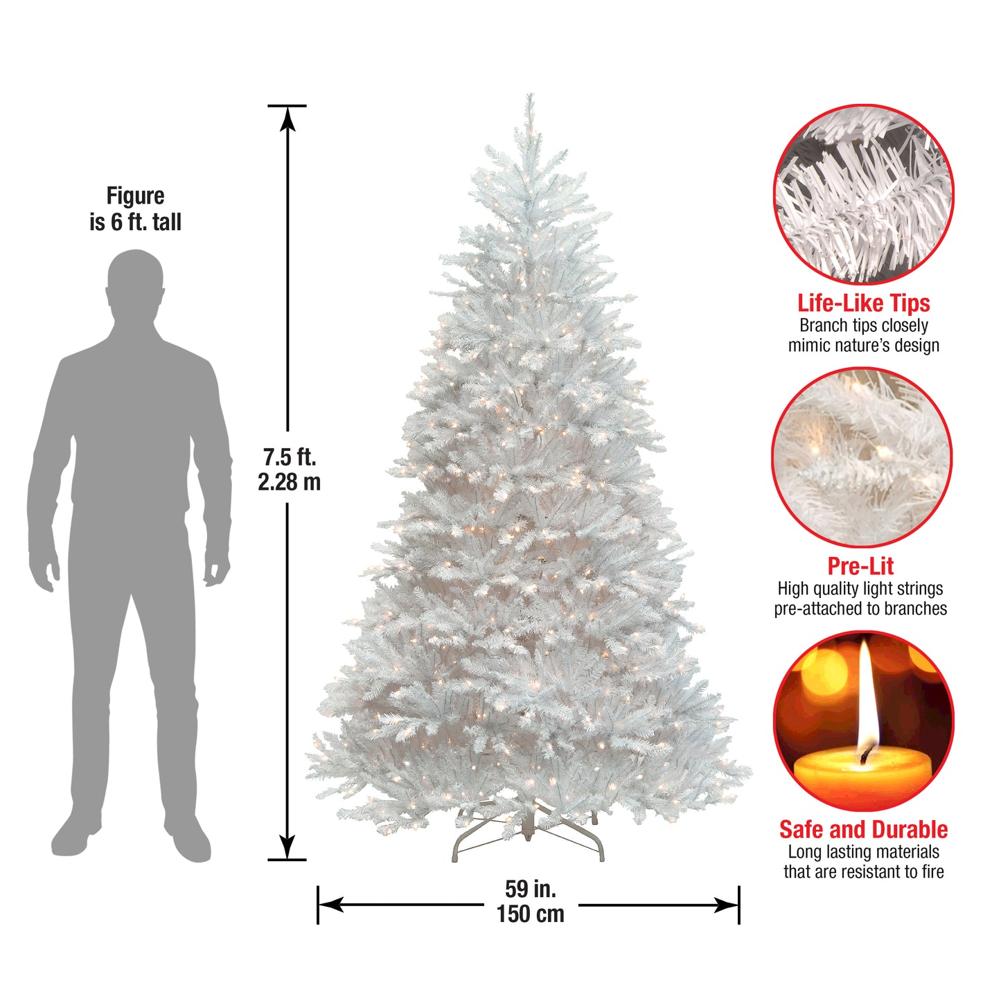 7.5 ft. Pre-Lit Dunhill Fir White Tree with Clear Lights