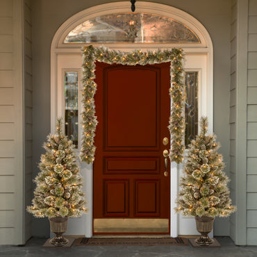 9 ft. Pre-Lit Glittery Bristle Pine Garland with Warm White LED Lights, Plug-In