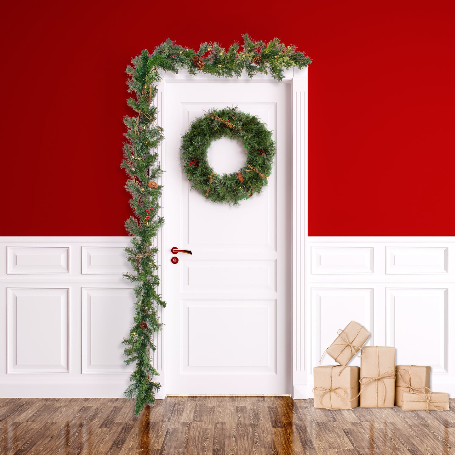9 ft. Pre-Lit Glistening Pine Garland with Clear Lights
