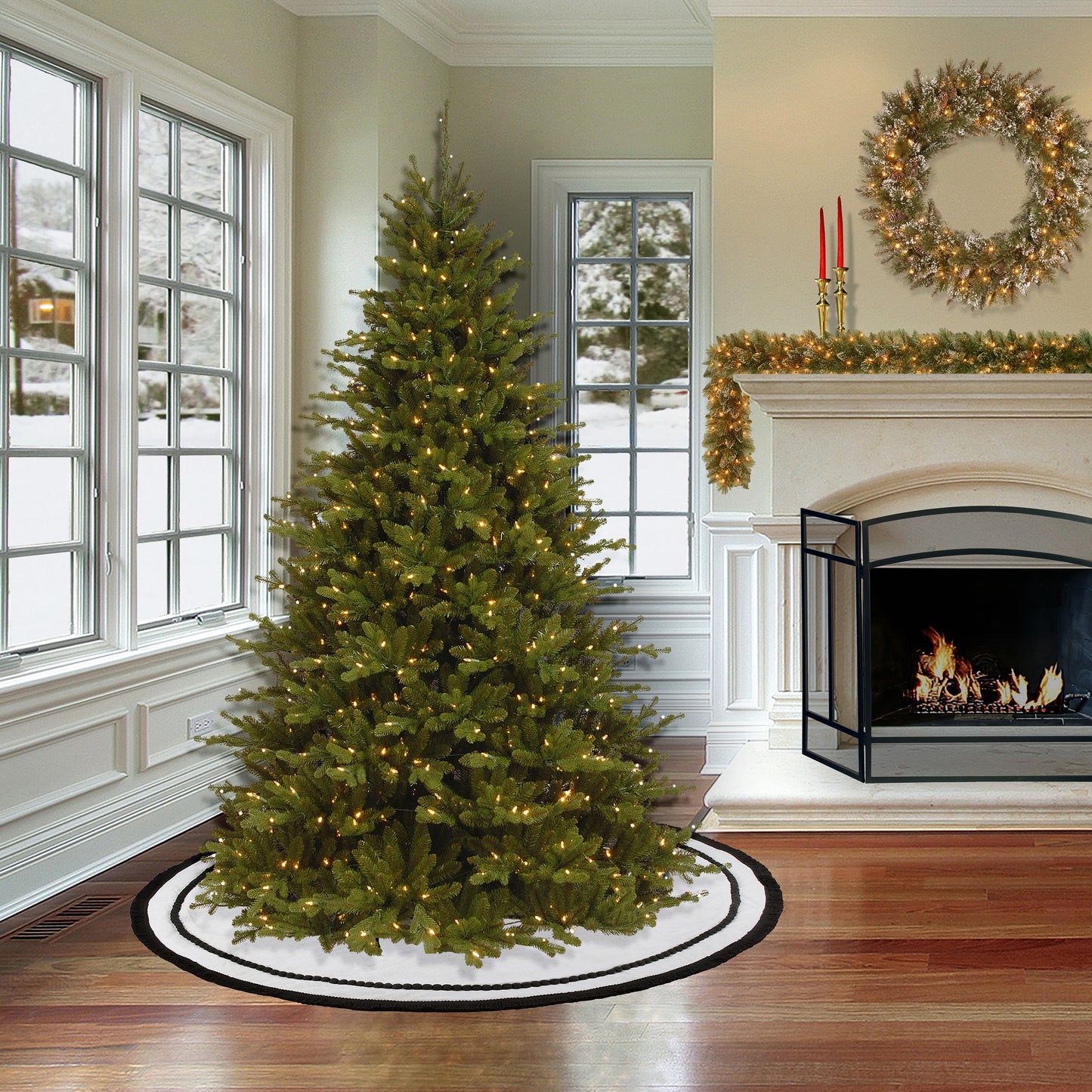 52 in. HGTV Home Collection White Tree Skirt with Black Trim