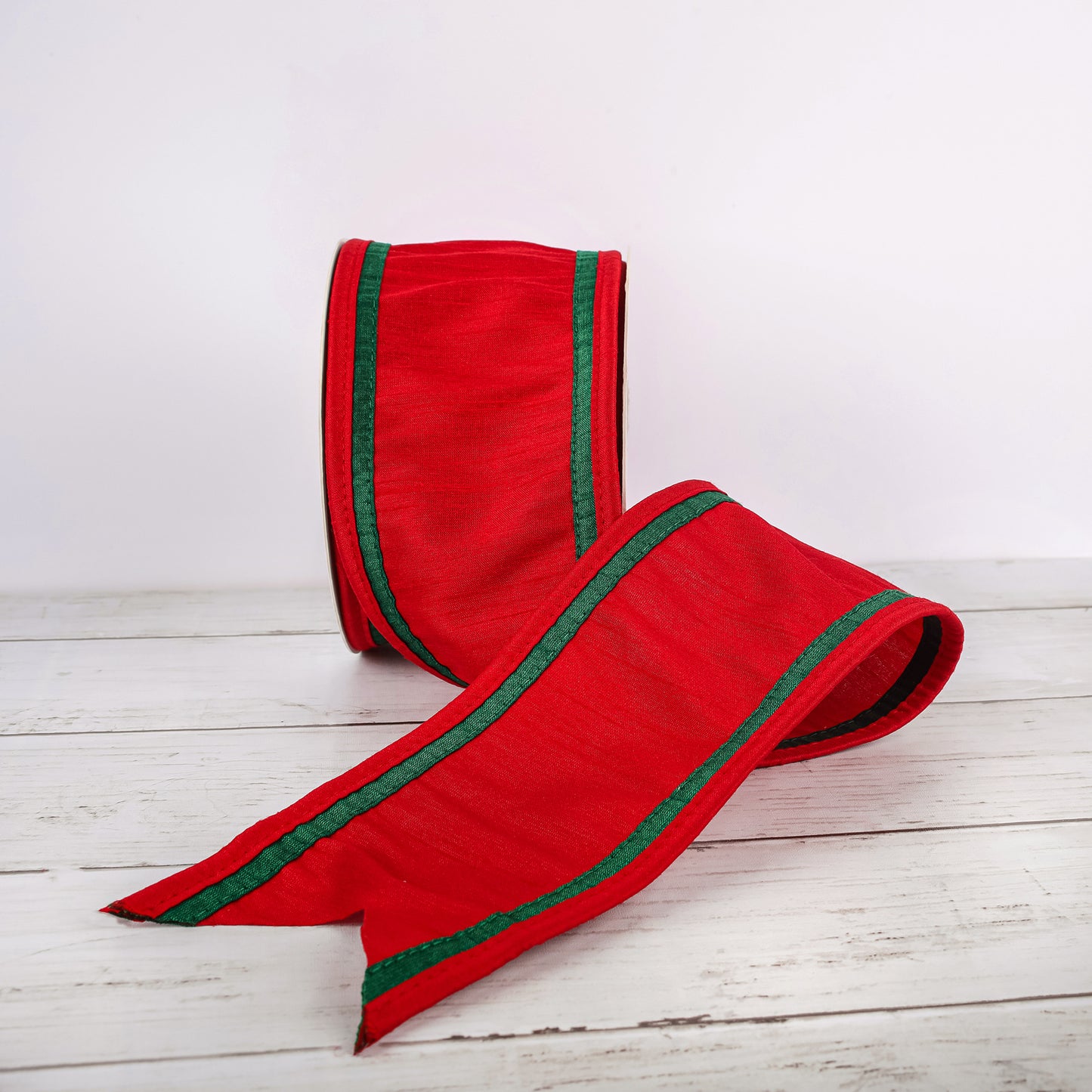 3 in. HGTV Home Collection Dupioni Double-Sided Ribbon, Red & Green