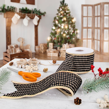 3 in. HGTV Home Collection Carmel Jacquard Double-Sided Ribbon, Black