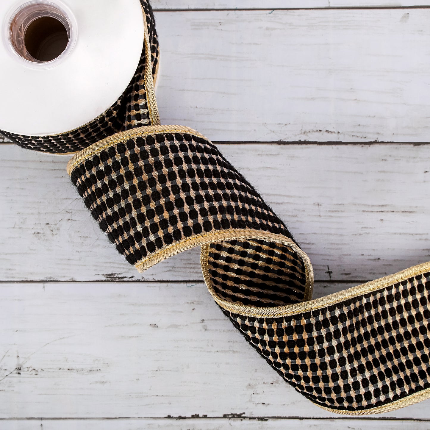 3 in. HGTV Home Collection Carmel Jacquard Double-Sided Ribbon, Black
