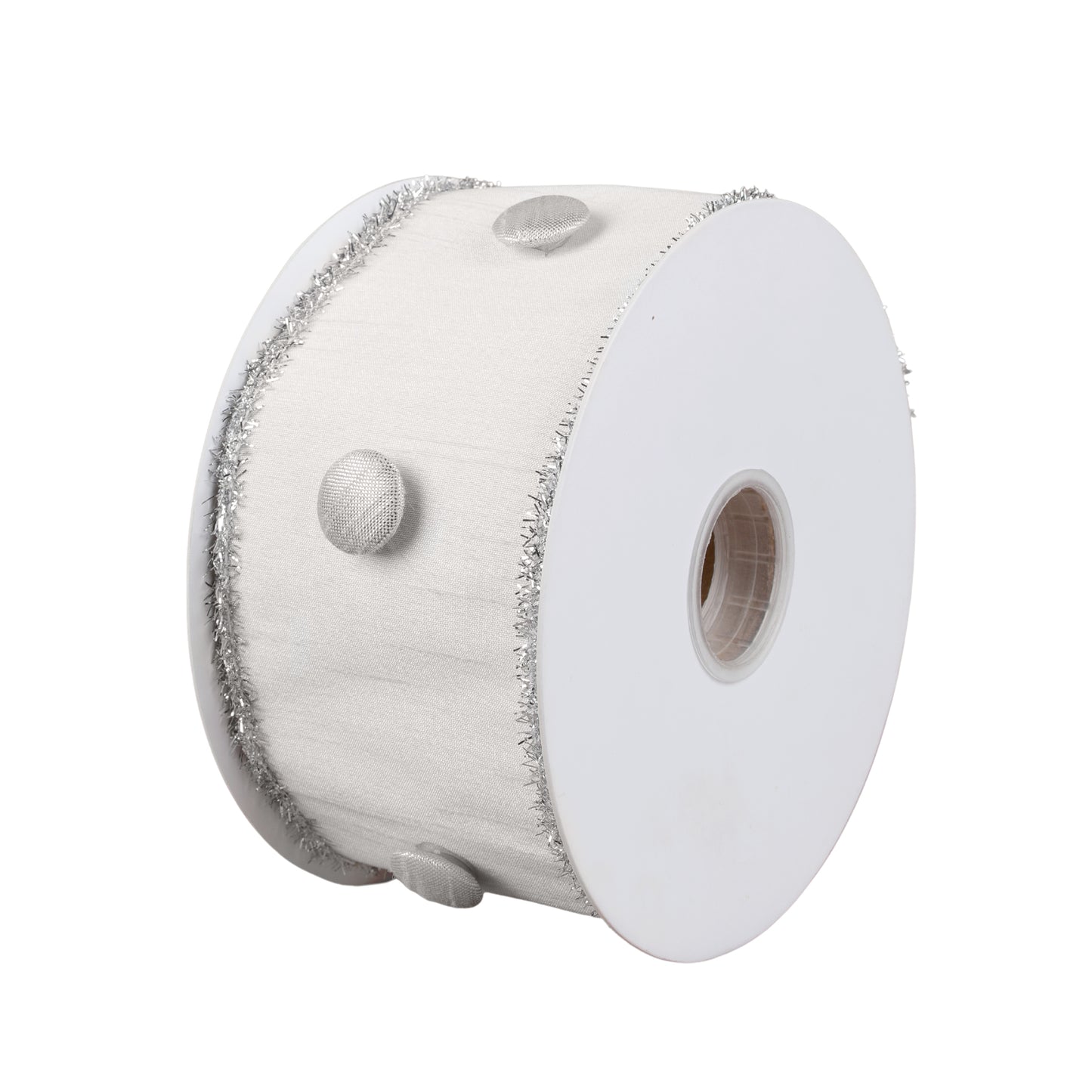 3 in. HGTV Home Collection Dupioni Button Ribbon, White