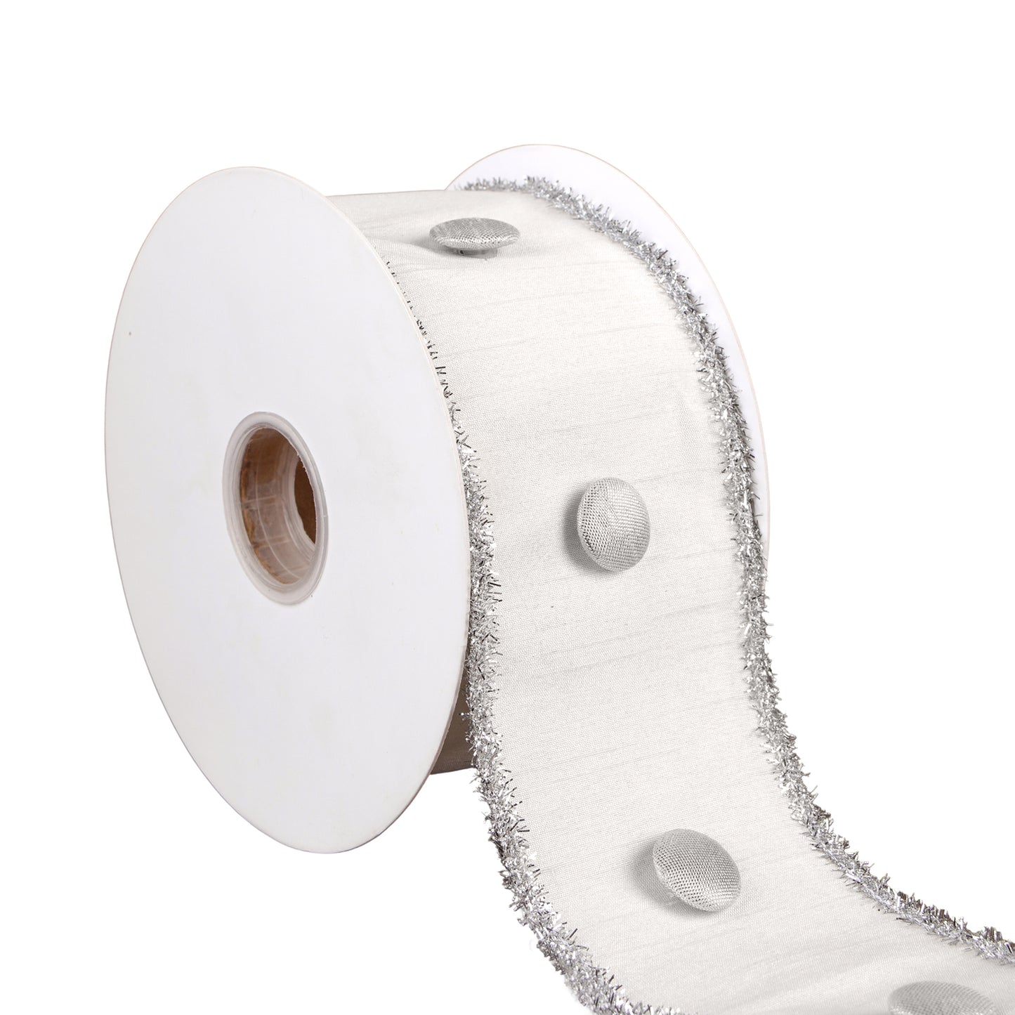 3 in. HGTV Home Collection Dupioni Button Ribbon, White