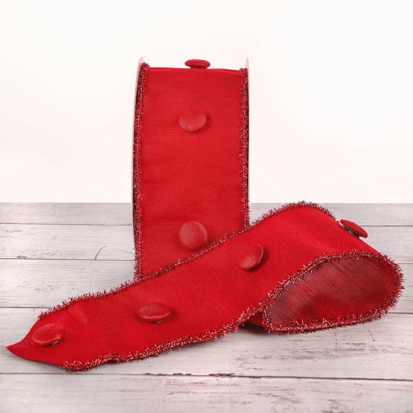 3 in. HGTV Home Collection Dupioni Button Ribbon, Red
