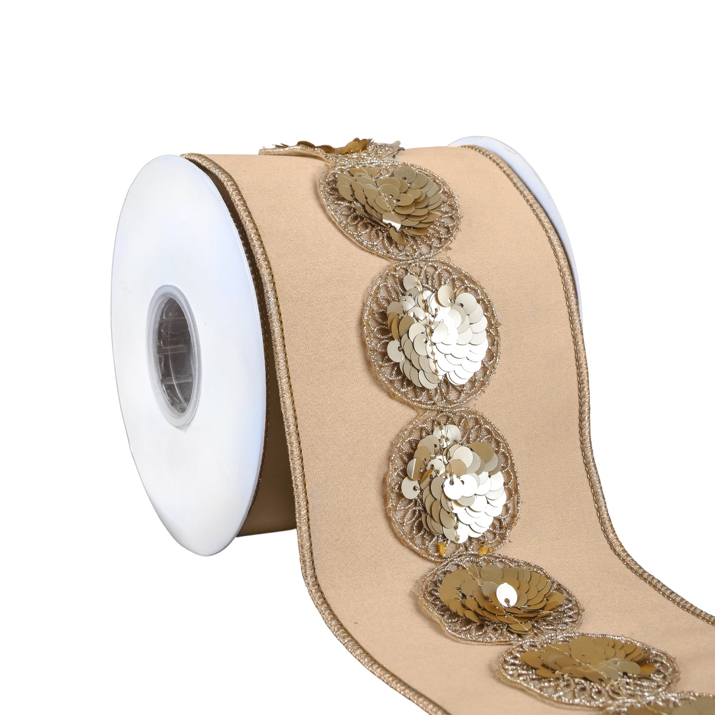 4 in. HGTV Home Collection Sequin Beaded Taffeta Ribbon, Beige