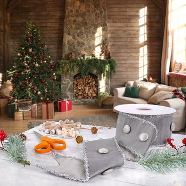 3 in. HGTV Home Collection Dupioni Button Ribbon, Silver