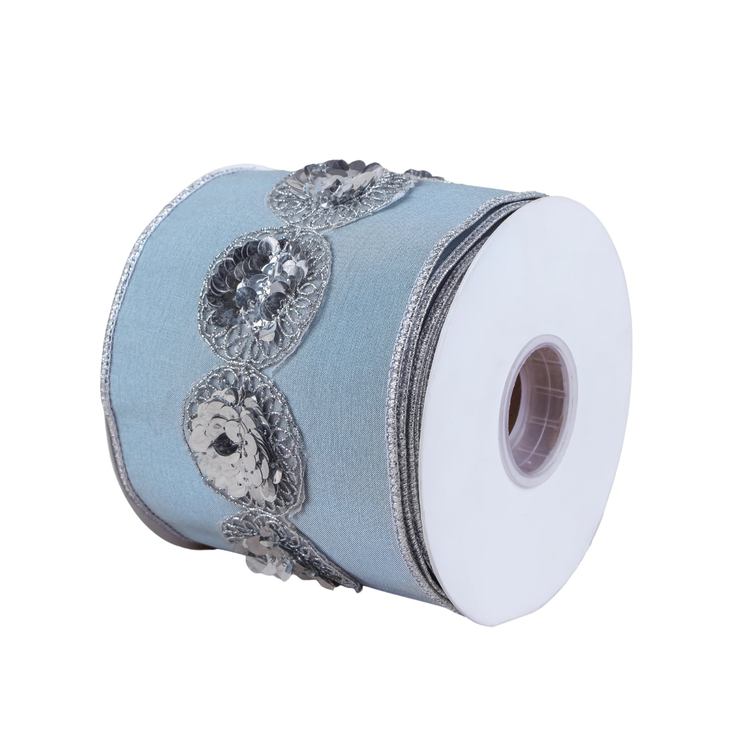 4 in. HGTV Home Collection Sequin Beaded Taffeta Ribbon, Blue