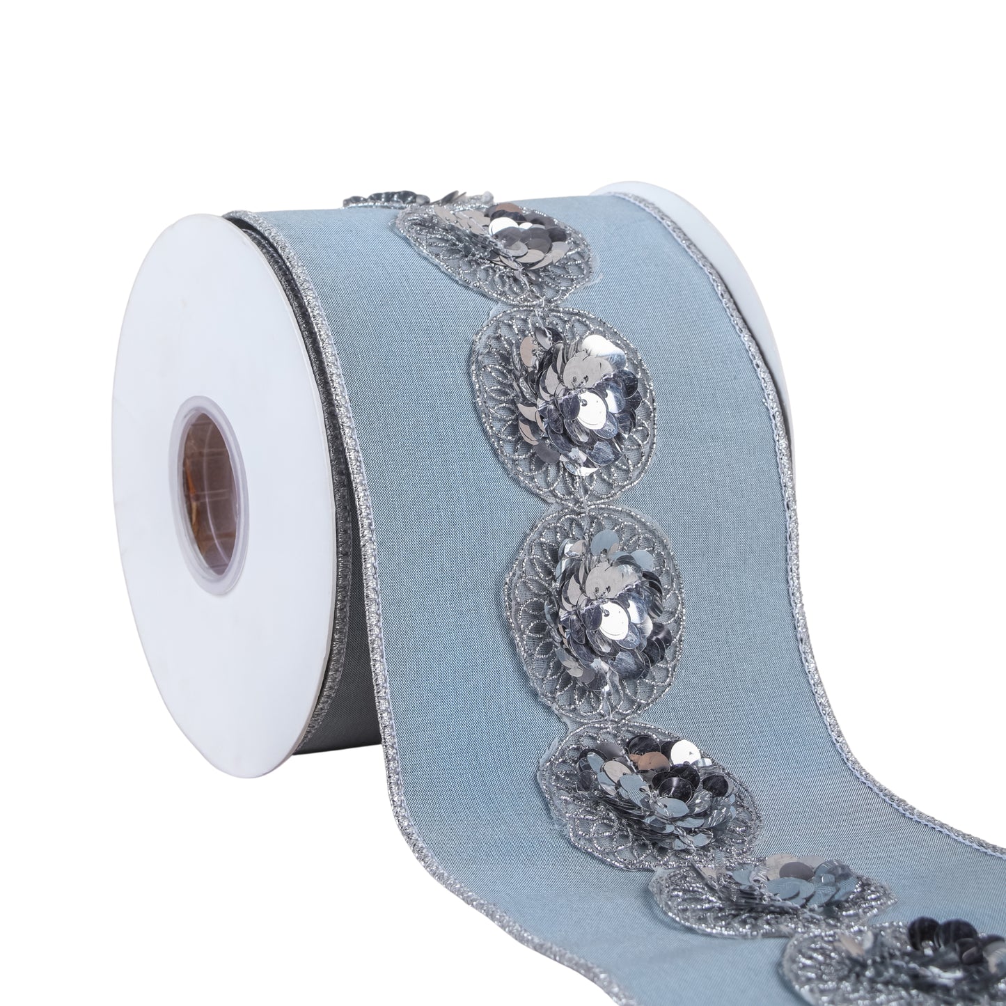 4 in. HGTV Home Collection Sequin Beaded Taffeta Ribbon, Blue