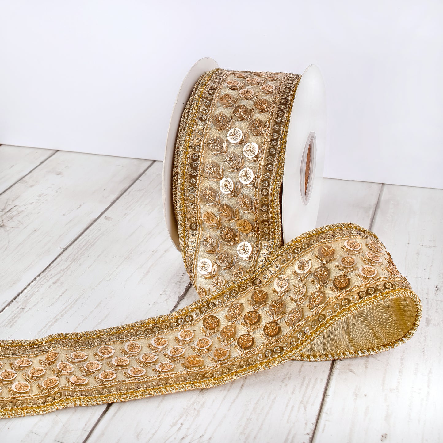 2.5 in. HGTV Home Collection Dupioni Gold Beaded Ribbon