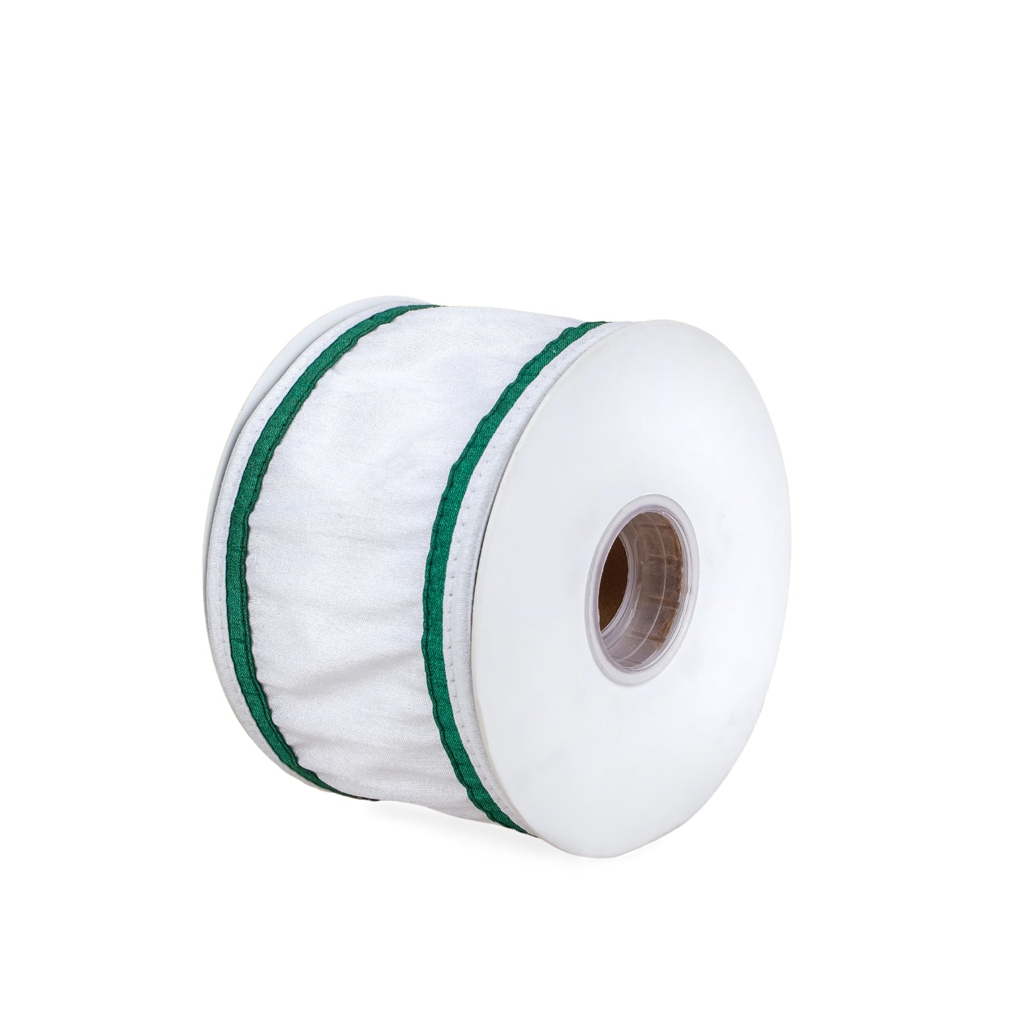 3 in. HGTV Home Collection Dupioni Double-Sided Ribbon, White & Green
