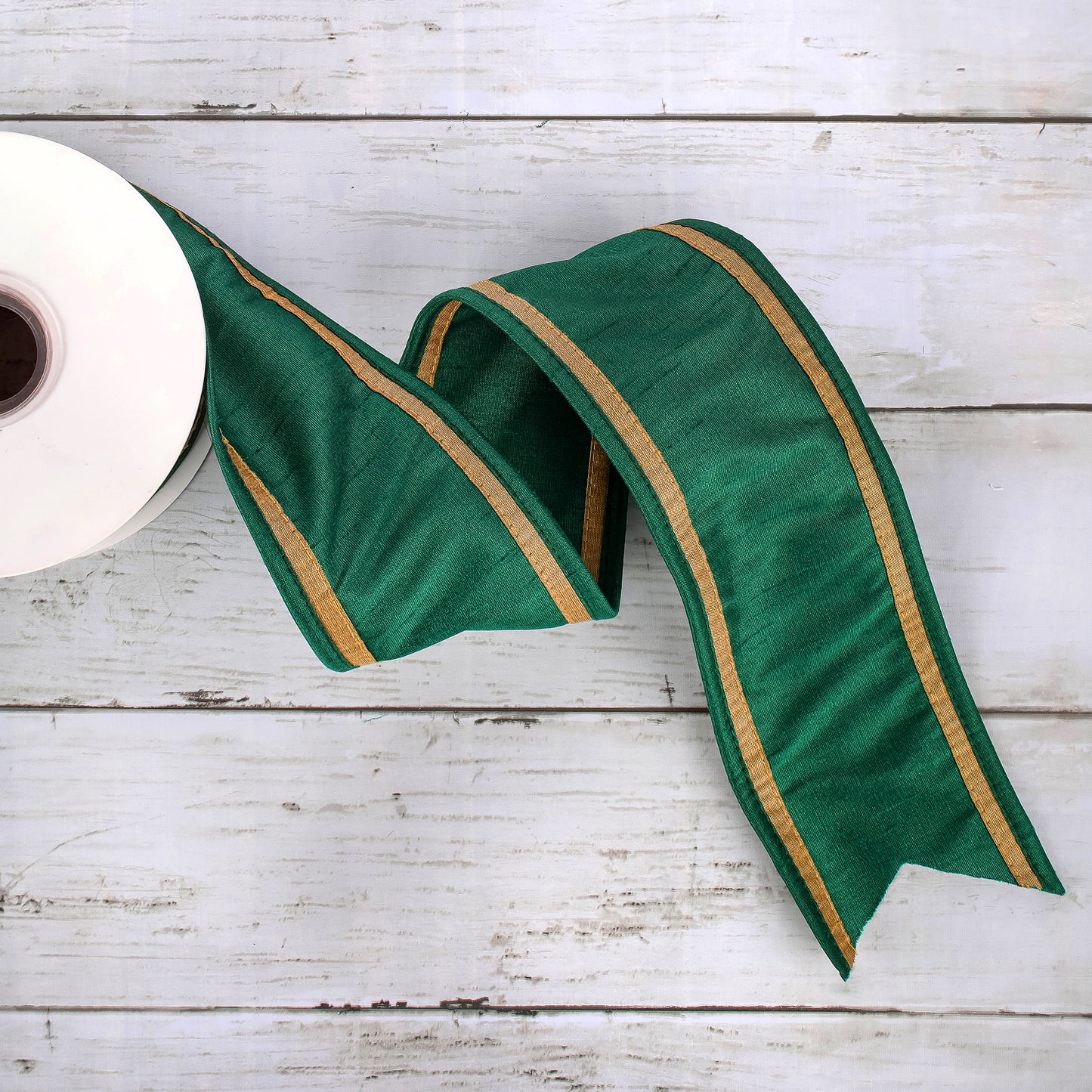3 in. HGTV Home Collection Dupioni Double-Sided Ribbon, Green & Gold