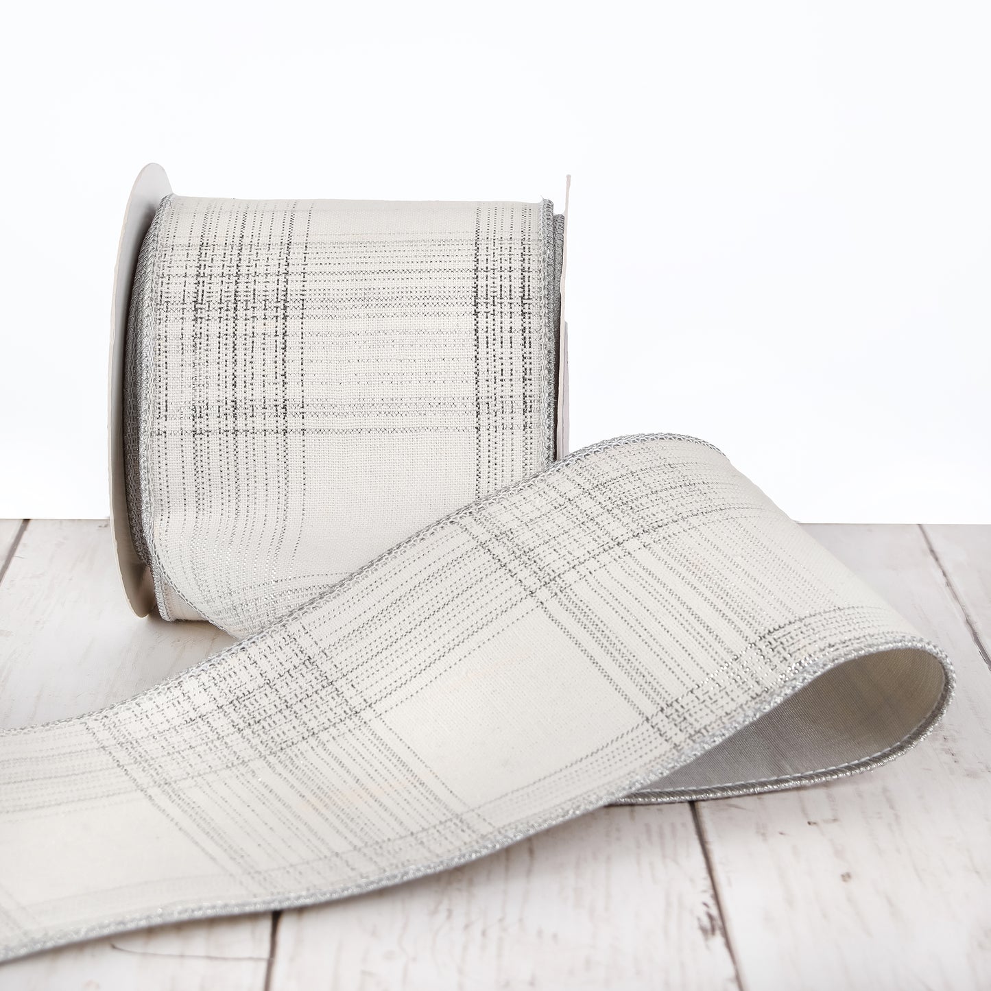 3 in. HGTV Home Collection Double-Fused Silver Plaid Ribbon
