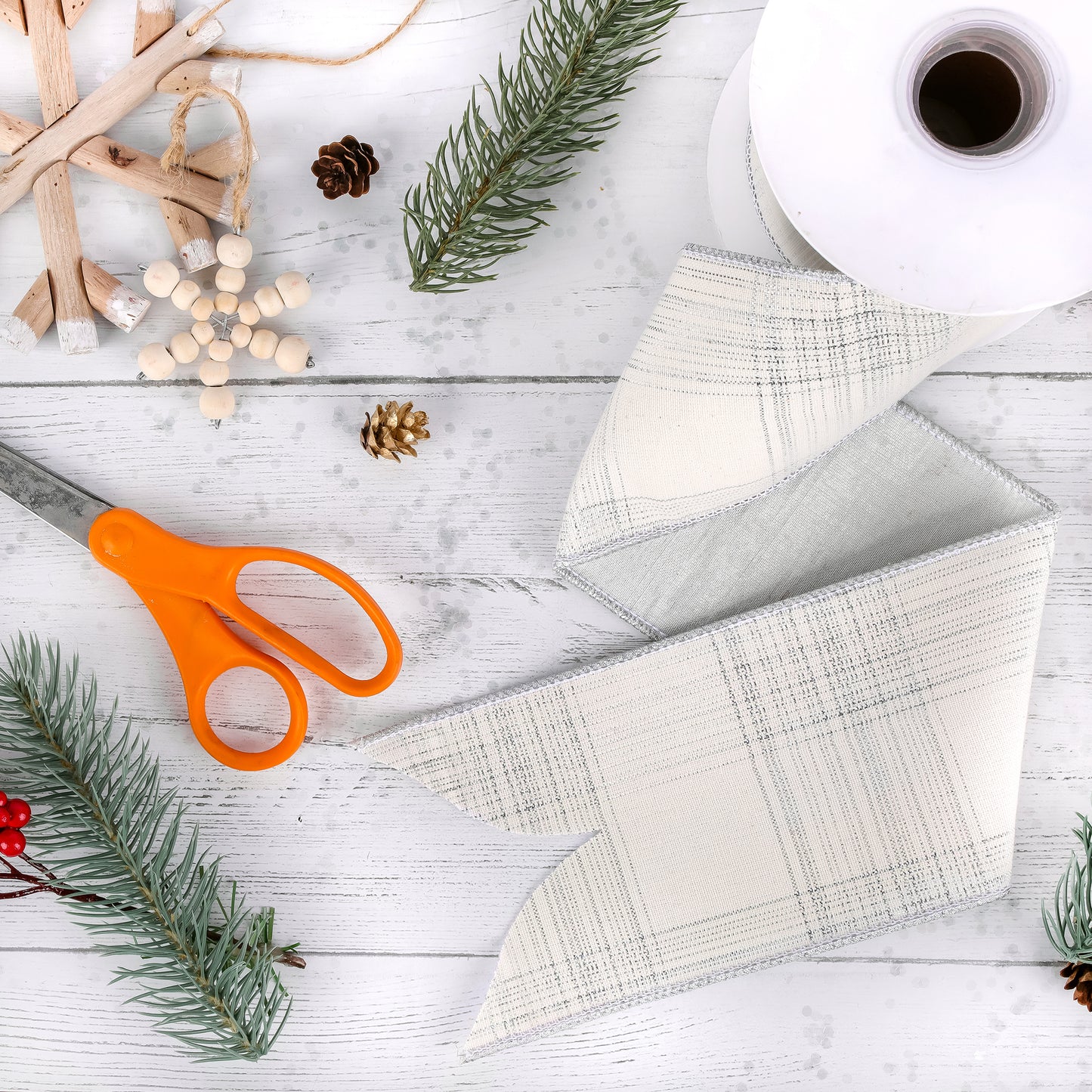3 in. HGTV Home Collection Double-Fused Silver Plaid Ribbon