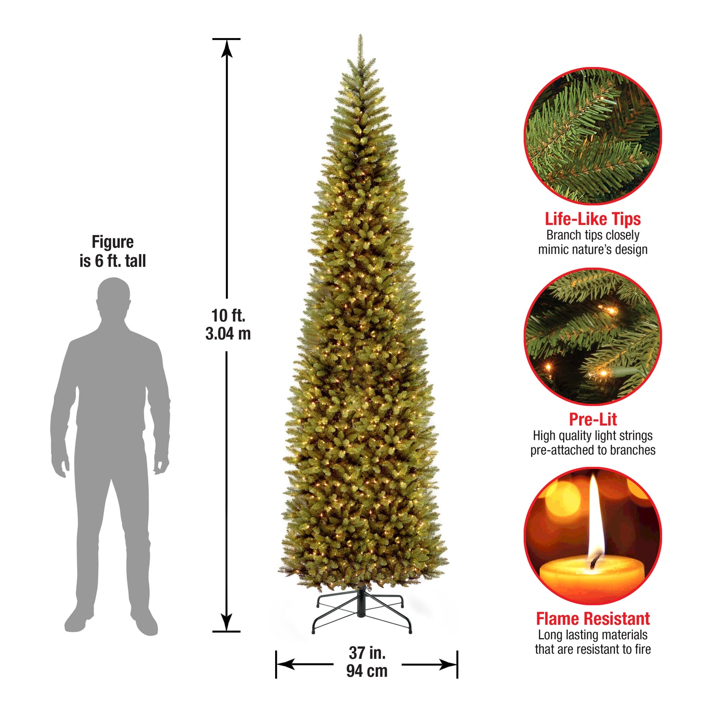 10 ft. Pre-Lit Kingswood Fir Pencil Slim Tree with Clear Lights