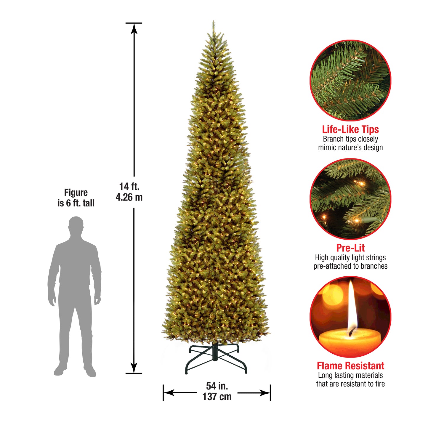14 ft. Pre-Lit Kingswood Fir Pencil Tree with Clear Lights