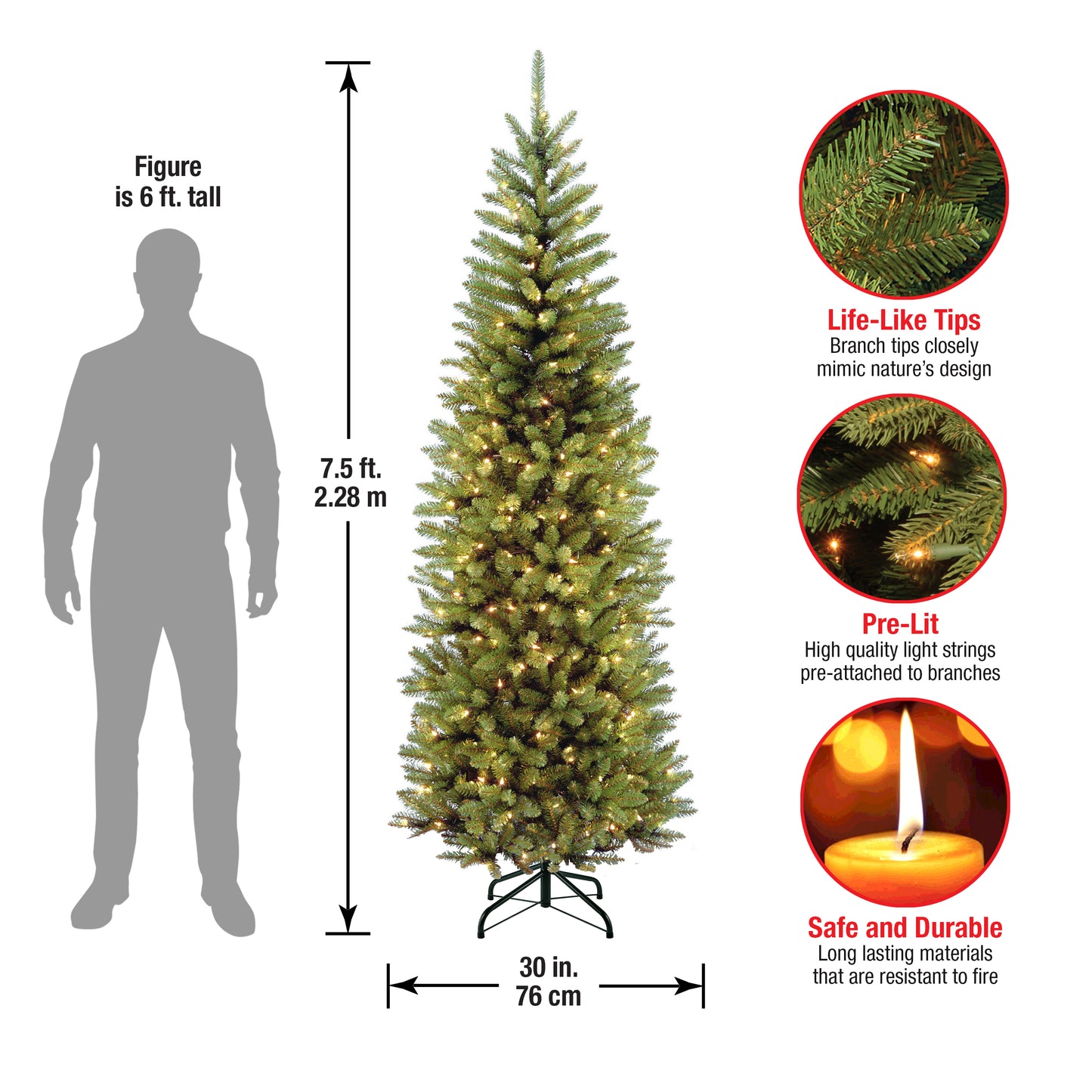 7.5 ft. Pre-Lit Kingswood Fir Pencil Tree with Clear Lights