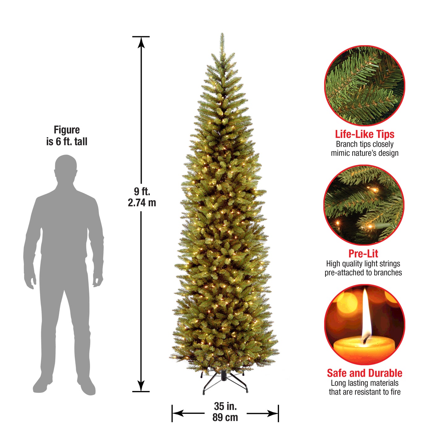 9 ft. Pre-Lit Kingswood Fir Pencil Tree with Clear Lights