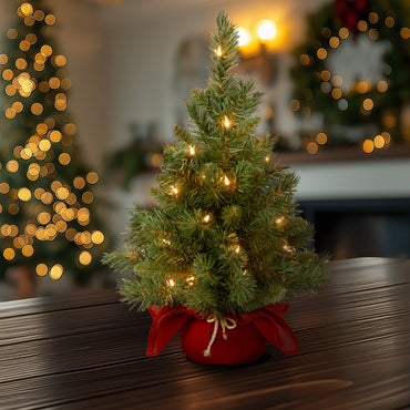 2 ft. Pre-Lit Majestic Fir Tree with LED Lights, Red Base