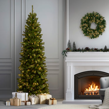 6.5 ft. Pre-Lit North Valley Spruce Pencil Slim Tree with Clear Lights