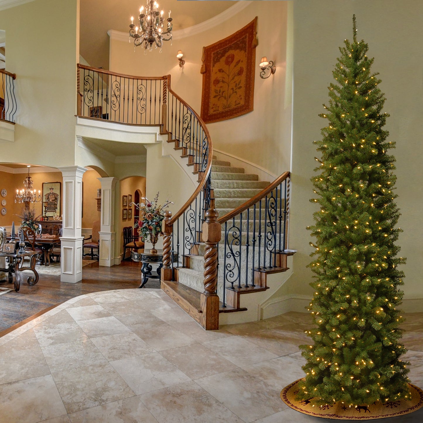 9 ft. Pre-Lit North Valley Spruce Pencil Slim Tree with Clear Lights