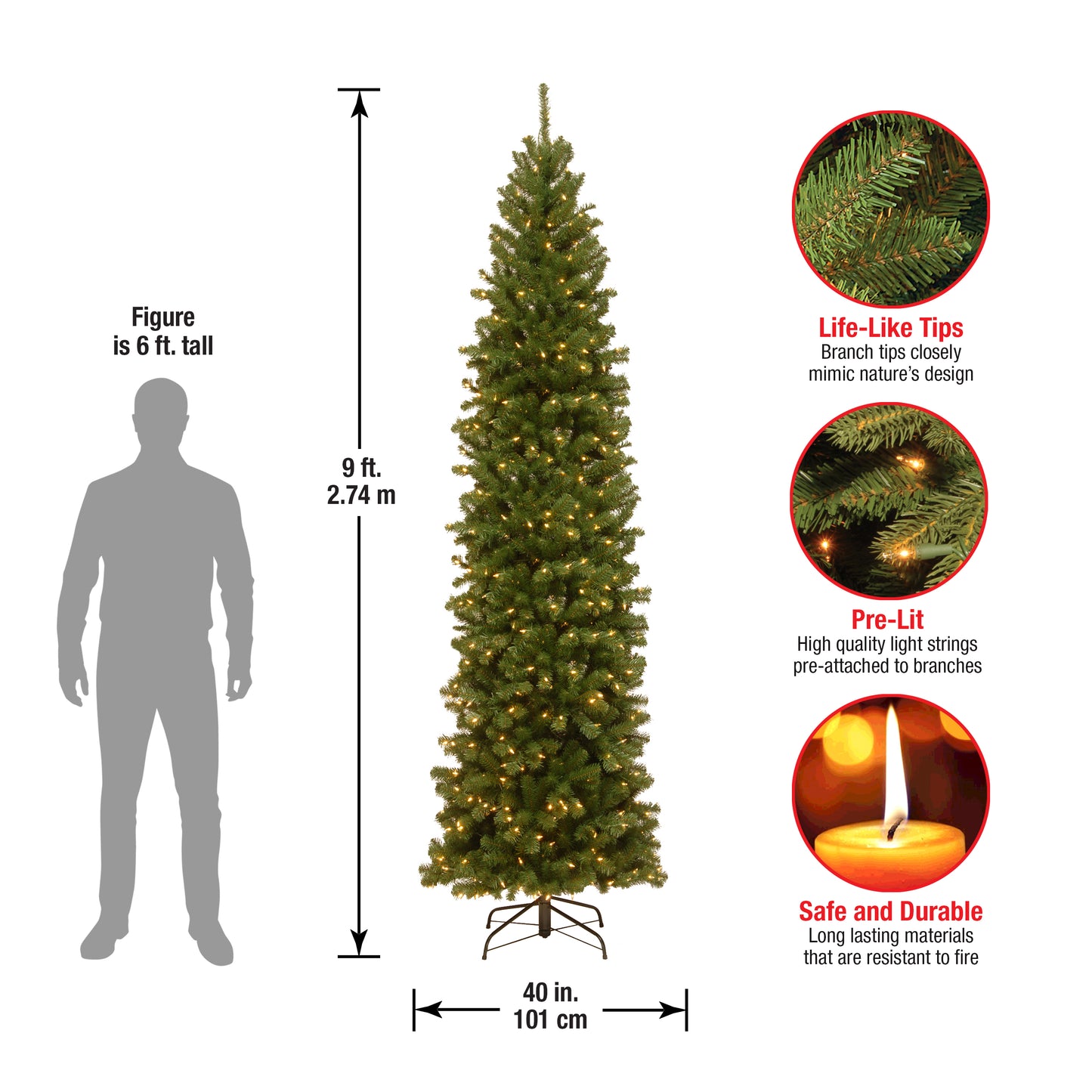 9 ft. Pre-Lit North Valley Spruce Pencil Slim Tree with Clear Lights