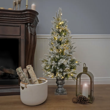 4 ft. Pre-Lit Frosted Colonial Fir Tree with Warm White LED Lights, Plug-In