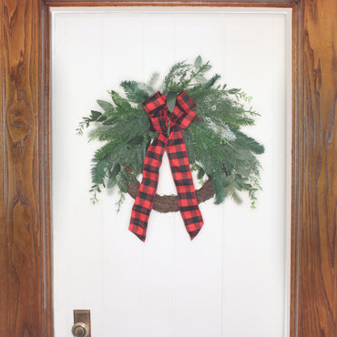 22 in. Mixed Pine and Bow Decorated Wreath