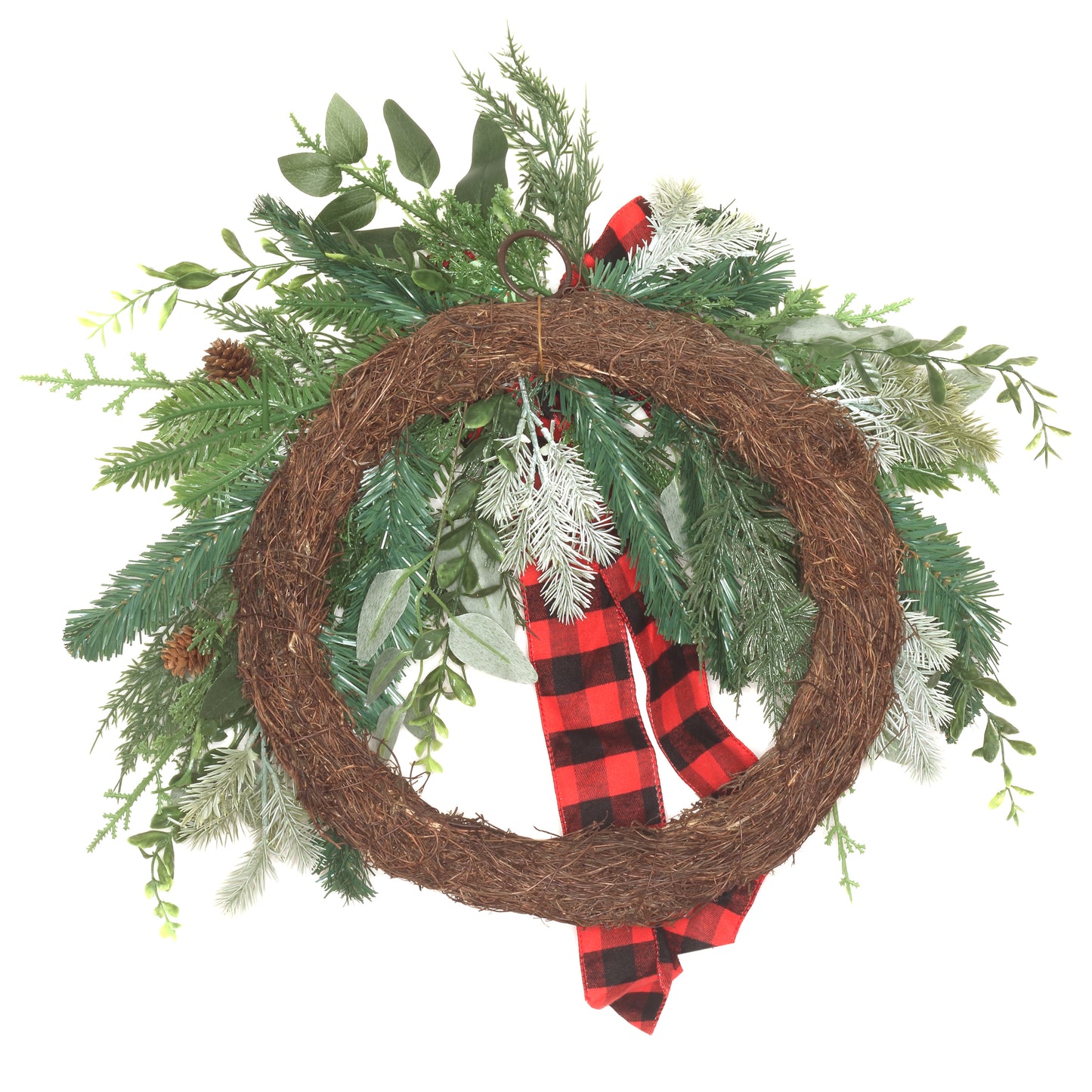 22 in. Mixed Pine and Bow Decorated Wreath