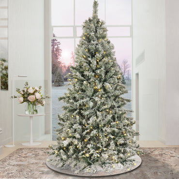 9 ft. Pre-Lit Snowy Harwich Hinged Tree with PowerConnect Warm White LED Lights, Plug-In