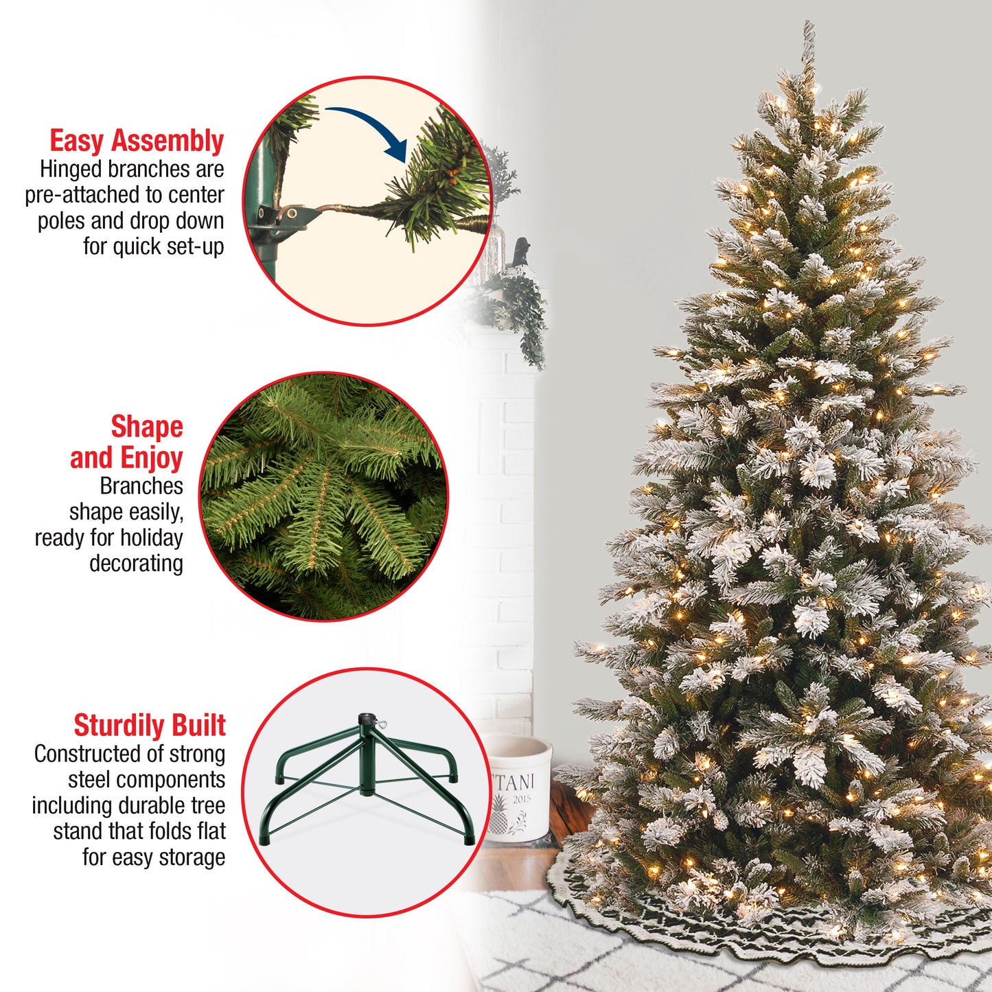 7.5 ft. Pre-Lit Snowy Mountain Pine Slim Tree with Clear Lights, Plug-In