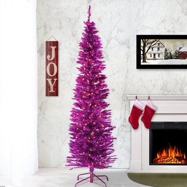 6 ft. Pre-Lit Tinsel Collection Pink Tree with Clear Lights
