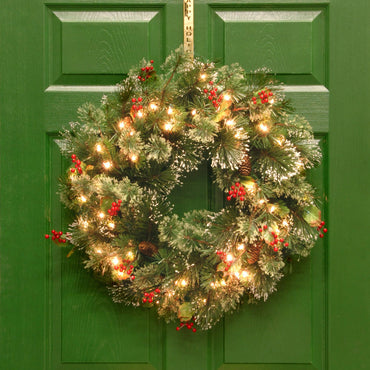 24 in. Pre-Lit Wintry Pine Wreath with LED Lights
