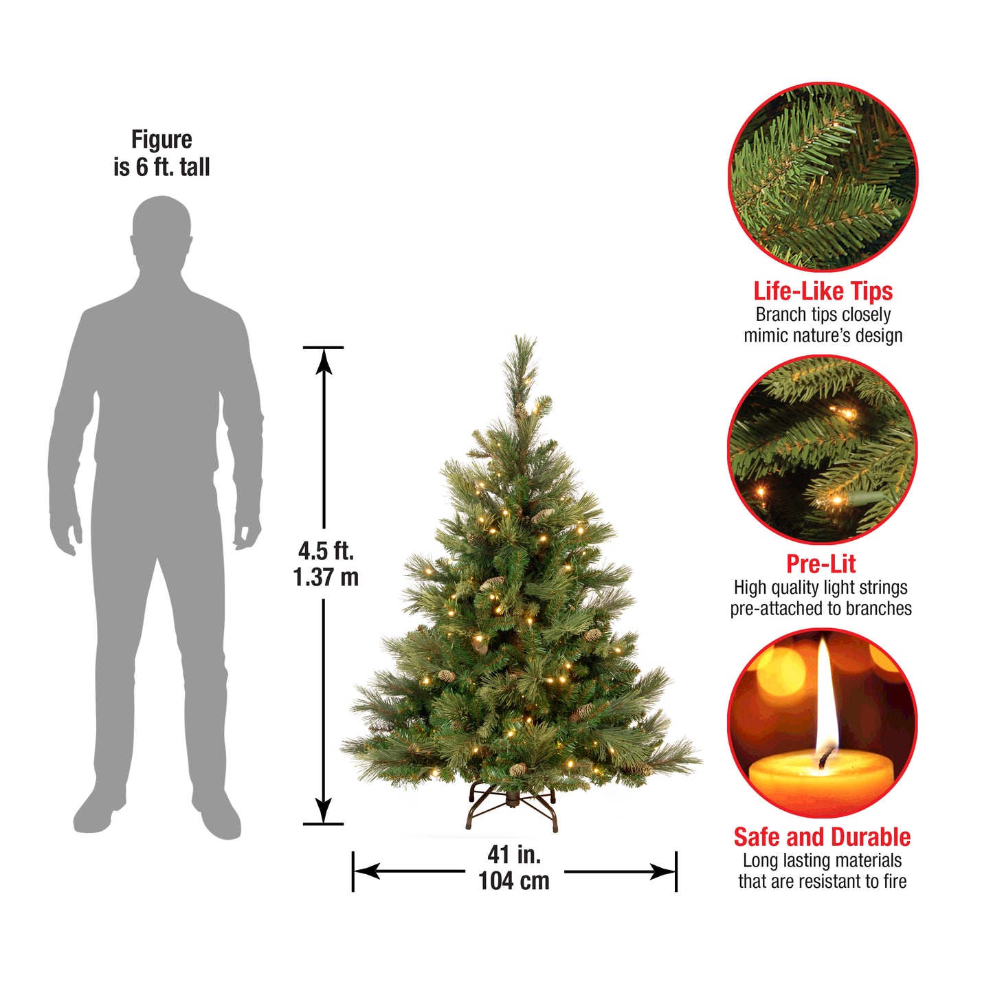 4.5 ft. Pre-Lit Carolina Pine Tree with Clear Lights
