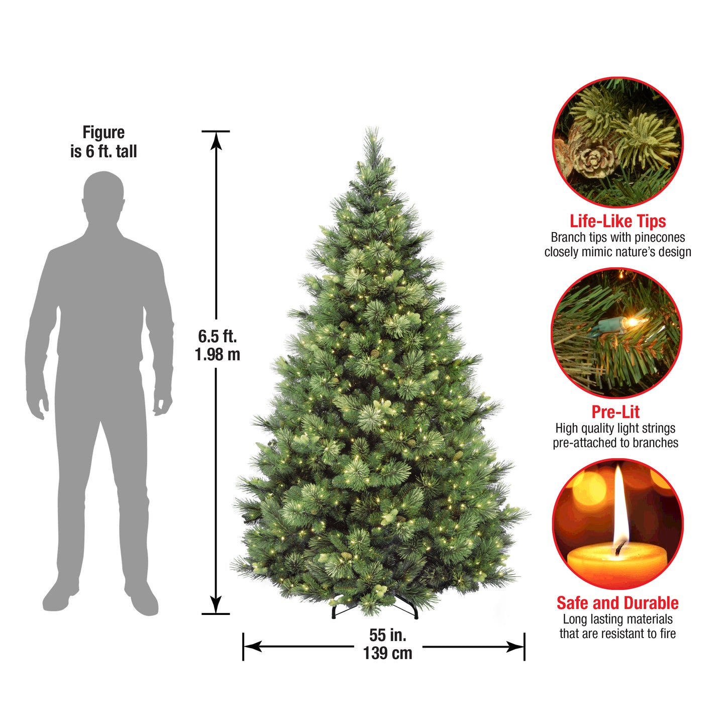 6.5 ft. Pre-Lit Carolina Pine Tree with Clear Lights