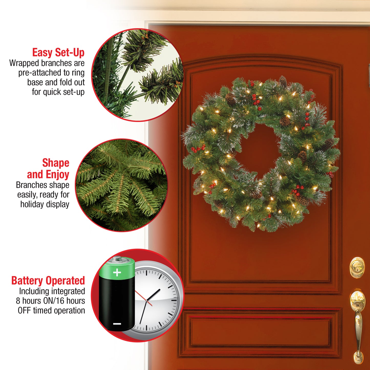 24 in. Pre-Lit Crestwood Spruce Wreath with Warm White LED Lights