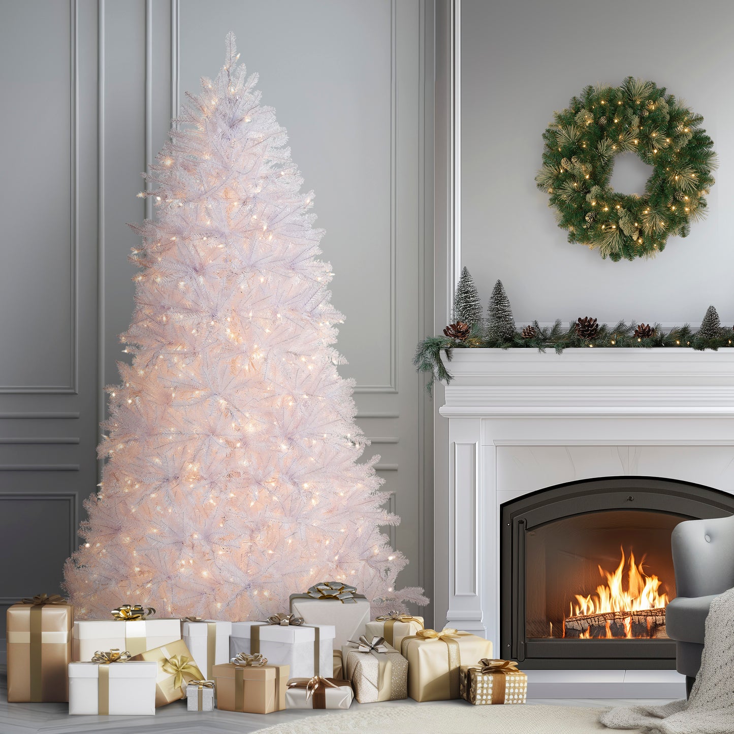 7.5 ft. Pre-Lit Dunhill Fir White Tree with Clear Lights