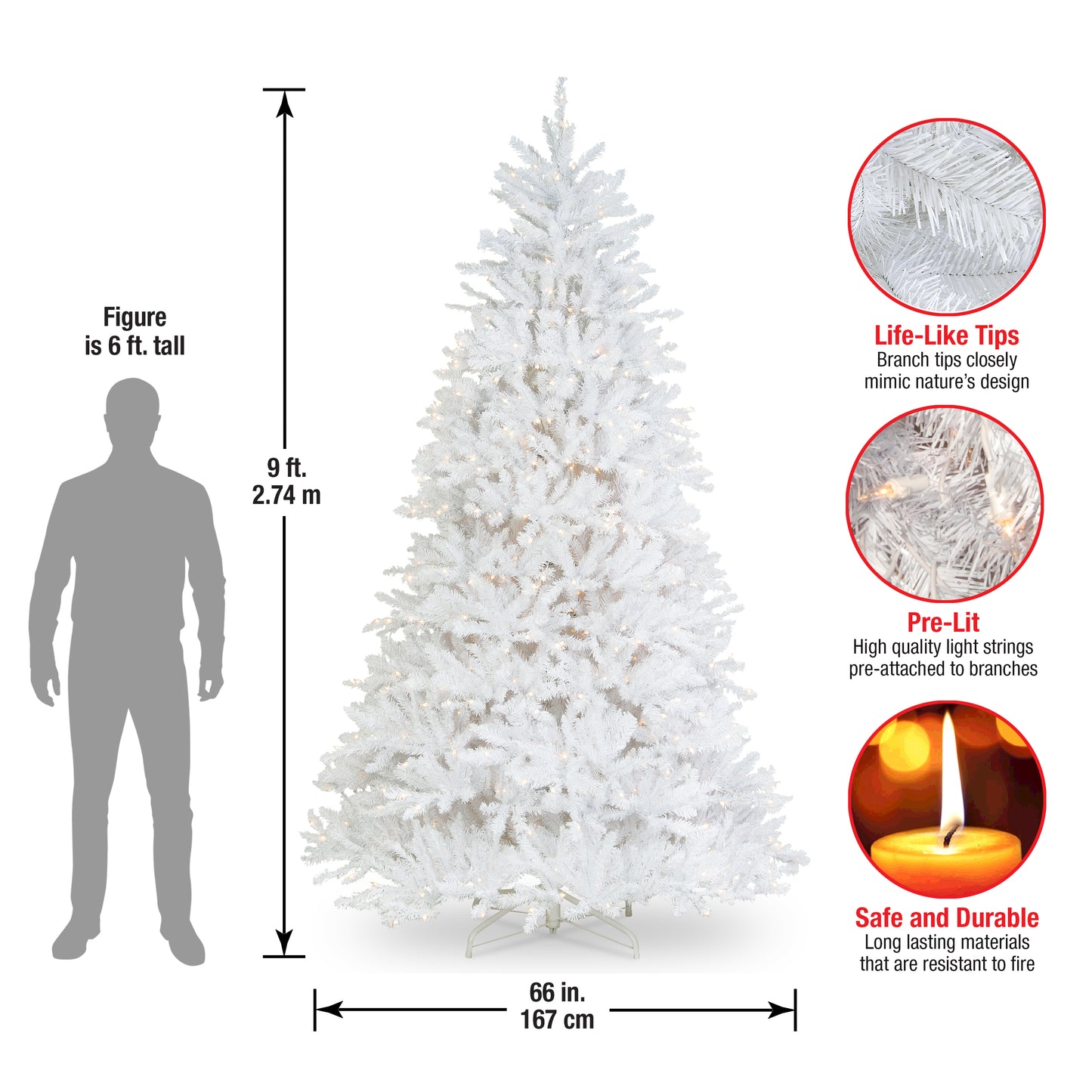 9 ft. Pre-Lit Dunhill Fir White Tree with Clear Lights