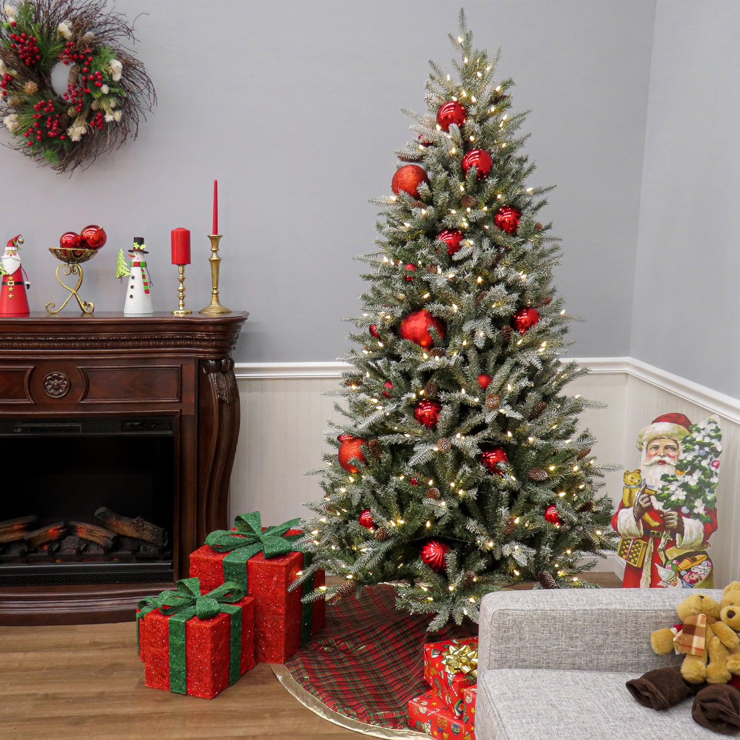 7 ft. Pre-Lit Snowy Olallie Pine Tree with LED Lights, Plug-In