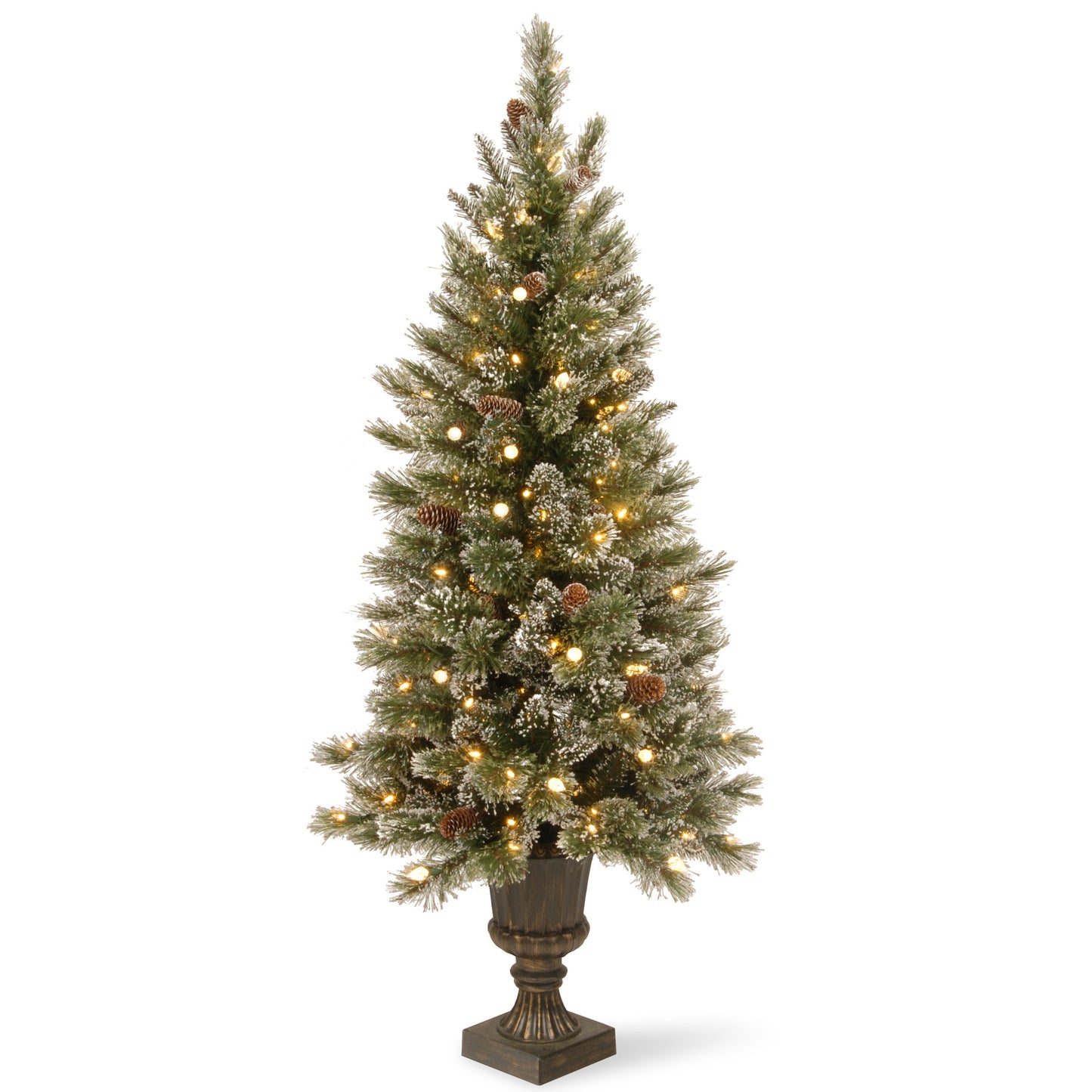4 ft. Pre-Lit Glittery Bristle Tree with Warm White LED Lights, Plug-In