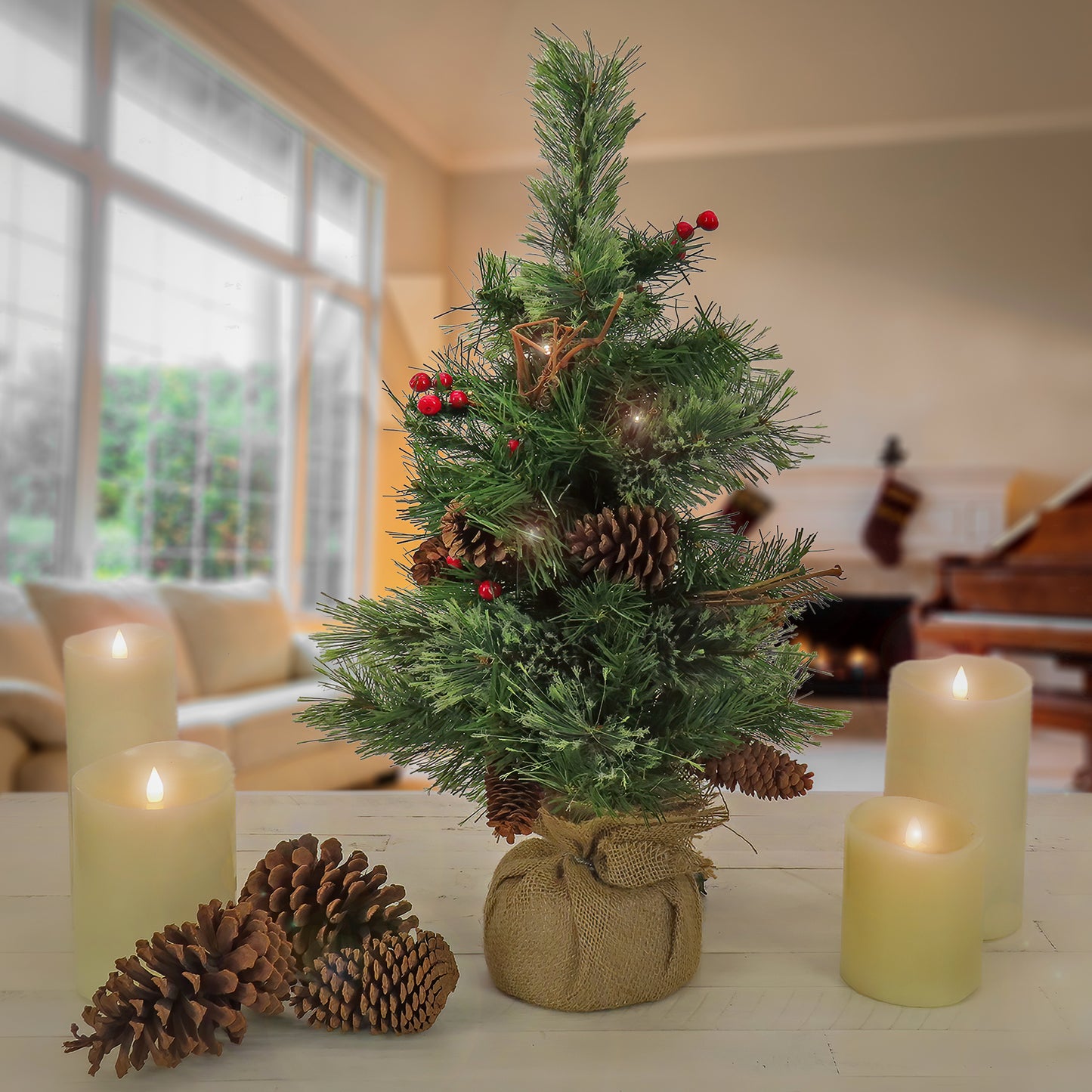 2 ft. Pre-Lit Glistening Pine Tree with Warm White LED Lights