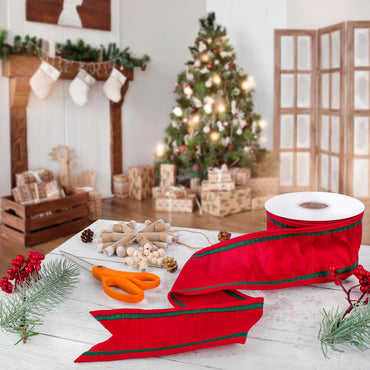 3 in. HGTV Home Collection Dupioni Double-Sided Ribbon, Red & Green